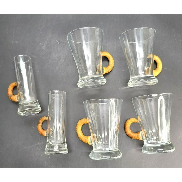 Carl Aubock Scandinavian Glasses Set Barware Mid Century Wrapped Cane Cr605 - Picture 6 of 10